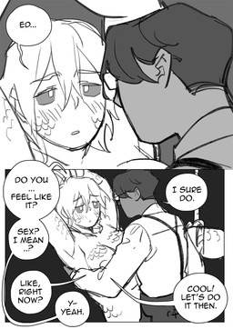 bdsm bondage bound clothed clothing duo eyewear female glasses hair male male/female nipples not_furry rope scales simple_background speech_bubble text starfleetrambo edward_(starfleetrambo) oskar_(starfleetrambo) animal_humanoid human humanoid mammal marine marine_humanoid oarfish_humanoid siren comic digital_media_(artwork) english_text hi_res sketch trans_(lore) trans_man_(lore)