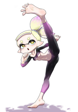 barefoot breasts clothing crop_top feet female humanoid_pointy_ears kick midriff not_furry pointy_ears pseudo_hair pupils shirt simple_background solo tentacle_hair tentacles topwear under_boob unusual_pupils white_background koharuno2 nintendo splatoon pearl_(splatoon) aquatic cephalopod humanoid inkling mollusk hi_res