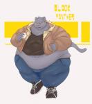 anthro belly belly_overhang big_belly black_body black_fur bottomwear chubby_cheeks clothed clothing denim denim_bottomwear denim_clothing eating food fur hand_in_pocket holding_food holding_object jeans love_handles male melanistic midriff navel obese obese_anthro obese_male open_mouth overweight overweight_anthro overweight_male pants pockets sandwich_(food) solo thick_thighs tight_clothing walking wide_hips gabu2929 felid jaguar mammal pantherine absurd_res hi_res