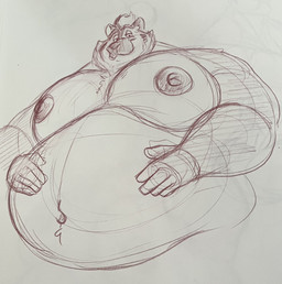 5_fingers anthro areola belly big_belly big_moobs big_nipples closed_smile eyebrows fingers fur hair hand_on_own_belly huge_belly humanoid_hands looking_at_viewer looking_down looking_down_at_viewer low-angle_view male male_anthro monotone_background moobs mouth_closed narrowed_eyes navel nipples nude nude_anthro nude_male obese obese_anthro obese_male overweight overweight_anthro overweight_male simple_background smile smiling_at_viewer solo three-quarter_view uniparasite sebastien_grainger american_badger badger mammal mustelid musteline half-length_portrait hi_res portrait sketch