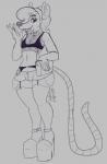 5_fingers anthro breasts bulge cleavage clothed clothing fingers front_view gynomorph hair intersex looking_at_viewer solo standing wide_hips radicalweegee stunnerpony tania_tlacuache american_opossum mammal marsupial greyscale hi_res monochrome