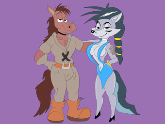 anthro arms_around_another breasts brown_body brown_hair brown_tail duo female fur glistening_eyelids grey_body grey_fur hair looking_at_viewer male mouth_closed smile tail two_tone_tail jrxt archie_comics sega sonic_the_hedgehog_(archie) sonic_the_hedgehog_(comics) sonic_the_hedgehog_(series) erik_horse lupe_the_wolf canid canine canis equid equine horse mammal wolf source_request unavailable_at_source