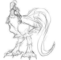 4_fingers 4_toes arms_down biped bipedal_taur blank_expression claws clothed clothing digitigrade feet female fingers hair long_tail pose simple_background small_upper_body solo standing tail tapering_tail thick_tail toes white_background whitechip humanoid_taur scalie scalie_taur taur 2026 digital_drawing_(artwork) digital_media_(artwork) full-length_portrait hi_res monochrome portrait sketch