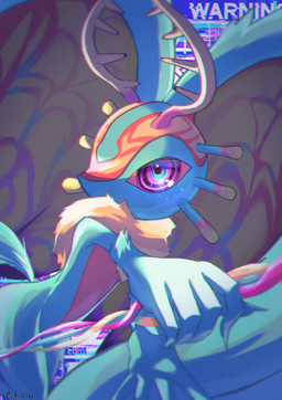 ambiguous_gender antares_(kirby_and_the_forgotten_land) anthro antlers biped chest_tuft countershading featureless_crotch fluffy fluffy_tail fur glistening glistening_eyes glitch head_wings holding_object holding_weapon horn huge_wings melee_weapon mouthless multicolored_body multicolored_fur neck_tuft nude_anthro orange_body orange_fur polearm pupils purple_sclera solo tail tan_body tan_fur teal_body teal_eyes teal_fur text three-quarter_view tuft unusual_wing_placement warning_sign weapon wings taki_takiw kirby_(series) nintendo fecto_elfilis alien chinchilla chinchillid mammal rodent starling_(kirby) 2023 absurd_res chromatic_aberration digital_drawing_(artwork) digital_media_(artwork) english_text hi_res japanese_text portrait signature three-quarter_portrait