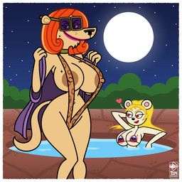 animal_print anthro areola areola_slip bathrobe big_breasts bikini blonde_hair border breasts chin_tuft choker clothing duo eyewear facial_tuft female flag_bikini flag_swimwear full_moon hair heart_symbol jewelry leopard_print lipstick makeup markings mature_female micro_bikini mole_(marking) mole_on_breast mole_on_cheek moon necklace night nipple_outline one-piece_swimsuit orange_hair outside poolside robe russian_flag_bikini seductive sky sling_bikini small_waist smile smiling_at_viewer smirk smirking_at_viewer star starry_sky sunglasses swimming_pool swimwear tan_body tuft two-piece_swimsuit under_boob white_body white_border wide_hips tsm-draws nickelodeon t.u.f.f._puppy counting_cougar lola_frostki bear cougar felid feline mammal polar_bear ursine 1:1 2022 colored hi_res signature