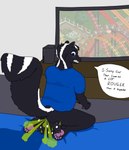 anthro anus barely_visible_anus clothed clothing fart fart_fetish farting_on_another farting_on_face male partially_clothed paws skunk_spray solo text gl17chw3rk5_(artist) roller_coaster_tycoon mammal mephitid skunk absurd_res english_text hi_res