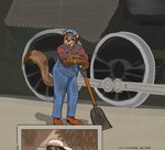 anthro before_and_after brown_body brown_fur brown_hair cigarette clothing dirty dirty_clothing dress duo engineer_cap female first_person_view flannel_shirt fur gloves green_eyes grin hair handwear hat headgear headwear holding_photo looking_at_viewer overalls photo shovel slightly_chubby slightly_chubby_female smile steam_locomotive sun_hat tools train vehicle weight_gain panzerschreckleopard charlotte_keller domestic_cat felid feline felis maine_coon mammal absurd_res colored hi_res monochrome sepia