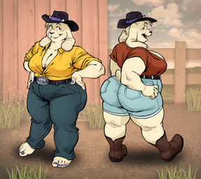 5_toes anthro barefoot belt belt_buckle big_breasts big_butt boots bottomwear breasts buckle butt cleavage clothed clothing colored_fingernails colored_nails colored_toenails cowboy_boots cowboy_hat denim denim_bottomwear denim_clothing denim_shorts feet female fingernails footwear fur hands_on_hips hat headgear headwear horn humanoid_feet jeans mature_anthro mature_female nails outside pants plantigrade shoes shorts solo tear_trough thick_thighs toenails toes white_body white_fur wide_hips silverscarf undertale_(series) toriel boss_monster_(undertale) bovid caprine goat mammal 2025