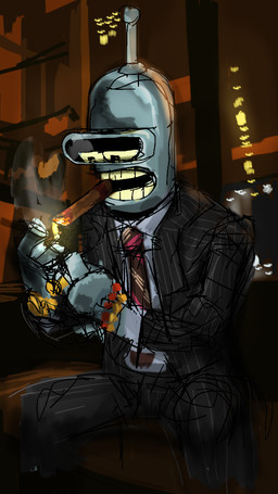 clothing fire looking_down machine male necktie shirt smoking solo topwear white_clothing white_shirt white_topwear unknown_artist comedy_central futurama bender_bending_rodríguez humanoid robot robot_humanoid hi_res
