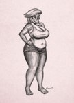 anthro belly big_breasts bottomwear breasts clothing female shirt shorts slightly_chubby solo tank_top thick_thighs topwear gatogenerico promedio lily_sardine fish marine absurd_res graphite_(artwork) greyscale hi_res monochrome traditional_media_(artwork)