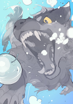 5_fingers air_bubble ambiguous_gender apple blue_background claws dark_body dark_fur fangs feral finger_claws fingers food fruit fur gums inner_ear_fluff looking_at_food looking_at_object open_mouth pawpads plant simple_background solo tail teeth tongue_showing tuft underwater water yellow_eyes chiayeeee canid canine canis domestic_dog mammal 2024 absurd_res digital_drawing_(artwork) digital_media_(artwork) hi_res