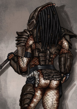 armor butt headgear helmet male not_furry rear_view shoulder_pads solo standing wiceshezz predator_(franchise) alien yautja hi_res