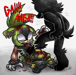 abuse abused anthro blood bodily_fluids clothing crying duo ear_piercing ear_ring female fur gloves gore gradient_background green_body green_fur hair handwear kick kicking_face male male/female open_mouth piercing ponytail ring_piercing ryona simple_background sitting tears text tragiccurse idw_publishing sega sonic_the_hedgehog_(comics) sonic_the_hedgehog_(idw) sonic_the_hedgehog_(series) surge_the_tenrec afrosoricid canid canine canis mammal tenrec english_text hi_res