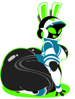 anthro big_butt black_body blue_clothing blue_leotard breasts butt clothing electronics empty_eyes female footwear green_eyes green_inner_ear green_mouth green_outline hat headgear headphones headset headwear huge_butt huge_hips kneeling leotard machine open_mouth open_smile outline shoes side_view simple_background smile solo thick_thighs white_background white_clothing white_ears white_footwear white_hat white_headwear white_shoes wide_hips gabetheatom project_turboblast tempo_(project_turboblast) animal_humanoid humanoid lagomorph leporid mammal rabbit robot robot_anthro 2026 colored digital_media_(artwork) flat_colors hi_res