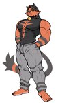 anthro anthrofied athletic_wear biceps biped black_arms black_clothing black_ears black_face black_hoodie black_tail black_topwear bottomwear clothed clothed_anthro clothed_male clothing collar cute_fangs eyebrows facial_tuft feet grey_bottomwear grey_clothing grey_inner_ear gym_bottomwear gym_shorts hand_in_pocket hands_in_both_pockets hoodie humanoid_feet looking_at_viewer male markings mouth_closed multicolored_clothing multicolored_topwear orange_arms orange_body orange_clothing orange_eyebrows orange_face orange_feet orange_hoodie orange_tail orange_toes orange_topwear orange_tuft plantigrade pockets pokemorph print_clothing print_hoodie print_topwear sharp_teeth shorts simple_background snaggle_tooth soles solo standing striped_arms striped_markings striped_tail stripes tail tail_markings teeth thick_arms toes topwear tuft two_tone_arms two_tone_clothing two_tone_face two_tone_hoodie two_tone_tail two_tone_topwear white_background yellow_sclera solard0gg0 nintendo pokemon amon_(solard0gg0) felid feline generation_7_pokemon mammal pokemon_(species) torracat 2024 digital_drawing_(artwork) digital_media_(artwork) hi_res