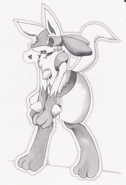 ambiguous_gender anthro biped blush fur heart_symbol looking_at_viewer raised_tail smile solo standing tail wide_hips unknown_artist nintendo pokemon canid canine generation_4_pokemon lucario mammal pokemon_(species) monochrome sketch source_request