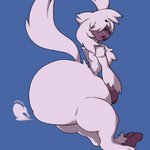 alternate_species ambiguous_gender anthro anthrofied barefoot big_butt blush butt embarrassed feet floppy_ears fur hair huge_butt hyper hyper_butt long_tail monobutt onomatopoeia open_mouth pokemorph poof solo sound_effects tail text white_body white_fur white_hair wide_hips rouwrf nintendo pokemon koze_(rouwrf) furfrou generation_6_pokemon natural_furfrou pokemon_(species) 1:1 2020 male_(lore)