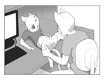 age_difference anthro anthro_on_anthro balls biped border chair computer computer_keyboard desk duo electronics erection foreskin fur furniture genitals holding_both_legs humanoid_genitalia humanoid_penis larger_male lying lying_on_table male male/male older_male on_back on_chair partially_retracted_foreskin penis sitting sitting_on_chair size_difference smaller_male spread_legs spreading table tail white_border young young_anthro young_male younger_male arkaid domestic_cat felid feline felis mammal 4:3 monochrome father_(lore) father_and_child_(lore) father_and_son_(lore) incest_(lore) parent_(lore) parent_and_child_(lore) parent_and_son_(lore) son_(lore)