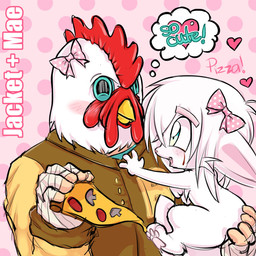 accessory bow_ribbon duo female feral food hair_accessory hair_bow hair_ribbon male pizza ribbons manglegirllol jacket_(hotline_miami) mae_(manglegirllol) canid canine fennec_fox fox human mammal true_fox 1:1 hi_res