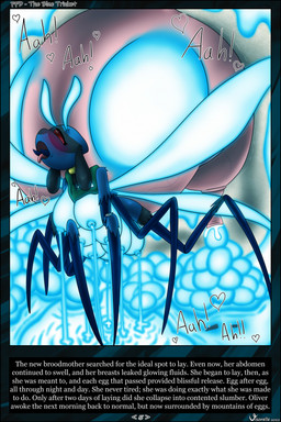 6_legs antennae_(anatomy) black_border blue_body blush bodily_fluids border breasts caption compound_eyes dialogue egg egg_sac female insect_wings lactating looking_pleasured mandibles multi_breast multi_nipple nipples oviposition red_eyes solo text tongue tongue_out wings visorelle nintendo pokemon arthropod generation_4_pokemon hybrid pokemon_(species) riolu comic english_text hi_res