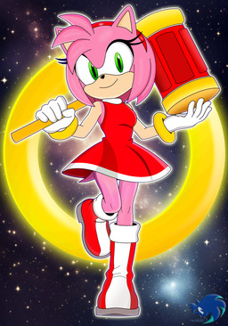 anther boots clothed clothing dress female footwear hammer headgear headwear looking_at_viewer pink_body ring shoes smile solo standing star tail tools dashroseth sega sonic_the_hedgehog_(series) amy_rose eulipotyphlan hedgehog mammal 2025 absurd_res hi_res
