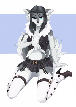 anthro belt blue_eyes boots bottomwear clothed clothing crossdressing femboy footwear garter_straps hair high_heeled_boots high_heels jacket legwear looking_at_viewer male pose shoes simple_background sitting skirt smile smirk solo thigh_boots thigh_highs topwear soroka-ne-soroka grey_(greywolf570) canid canine canis hybrid mammal wolfdog digital_media_(artwork) hi_res pinup shaded