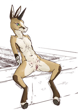 anthro biped female genitals horn nude simple_background sitting solo teats vulva white_background thalomine mythology equustra_(ecmajor) equid equine giraffid hybrid mammal mythological_creature mythological_equine okapi unicorn