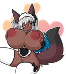 apron areola bed big_areola big_breasts big_nipples black_apron black_bow black_clothing blue_hair blush bow_headdress bow_thigh_highs breast_grab breasts brown_areola brown_body brown_nipples clothing curvy_figure female fluffy fluffy_tail footwear frilly frilly_clothing frilly_headdress frilly_headwear furniture genitals hair hand_on_breast headdress headgear headwear heart_apron heart_clothing heart_symbol huge_breasts lace_apron legwear long_hair maid_headdress maid_uniform mostly_nude multicolored_hair nipples orange_eyes pussy simple_background socks solo tail thigh_highs tongue tongue_out uniform white_clothing white_footwear white_hair white_headdress white_legwear white_socks white_thigh_highs wide_hips tehbuttercookie hachisu animal_humanoid canid canid_humanoid canine canine_humanoid fox fox_humanoid humanoid mammal mammal_humanoid hi_res