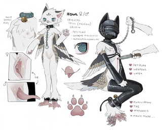 ambiguous_gender anthro arm_tuft barefoot bdsm beak bell bell_collar black_clothing black_legwear black_mask black_thigh_highs blood blue_collar blue_eyes blush bodily_fluids breasts brown_body brown_feathers brown_tail chain chain_leash clothed clothed_anthro clothing collar collar_only disembodied_hand duo fangs feathers feet female female_anthro female_symbol femboy gender_symbol genitals gimp_mask handpaw harness holding_knife holding_leash holding_object humanoid_genitalia humanoid_vulva intersex kemono knife latex latex_clothing latex_legwear latex_thigh_highs leash legcuffs legwear male male_anthro male_symbol mask multicolored_body multicolored_feathers neck_tuft nipples nude partially_clothed_anthro pawpads paws penis petplay pink_beak pink_feet pink_inner_ear pink_nipples pink_pawpads pink_penis pink_scutes pink_vulva roleplay scutes sitting small_breasts stab standing symbol tail tapering_penis teeth text thigh_highs tuft vulva white_body white_feathers white_tail zipper jejejunum mythology howl_(jejejunum) avian gryphon mythological_avian mythological_creature 2025 digital_drawing_(artwork) digital_media_(artwork) english_text hi_res model_sheet genderfluid_(lore)