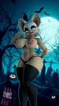 3d_(artwork) absurd_res anthro areola bat bearserker_og big_breasts blue_eyes breasts clothed clothing digital_media_(artwork) ear_piercing female halloween hi_res holidays jack-o'-lantern legwear looking_at_viewer mammal nipple_piercing nipple_ring nipples panties piercing pink_areola pink_nipples ring_piercing rouge_the_bat sega solo sonic_the_hedgehog_(series) thick_thighs thigh_highs tongue tongue_out tongue_piercing topless topless_female underwear