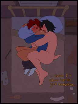 anthro bed bed_frame bedroom black_hair blinds bottomwear bottomwear_down boxers_(clothing) brown_body brown_fur clothed clothed_anthro clothed_male clothing collared_shirt dress_shirt duo footwear from_behind_position fur furniture hair licking male male/male nude nude_anthro nude_male pants pants_down partially_clothed pillow red_hair sex shirt shoulder_lick socks spoon_position spooning text thoughts tongue topwear underwear undressed window faroutboy jordo_(artist) asher_(jordo) jerry_(jordo) canid canine canis chimera domestic_dog mammal 3:4 comic english_text hi_res