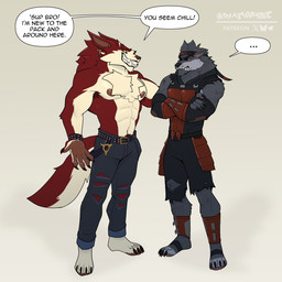4_toes anthro barefoot barely_visible_pawpads body_hair chest_hair claws clothed clothing dialogue fangs feet finger_claws greeting male muscular muscular_male nipples pawpads paws pink_pawpads plantigrade solo speech_bubble teeth text toe_claws toes topless diamobster epic_games fortnite mythology dire_(fortnite) lycan_west_(fortnite) canid canine canis dire_wolf mammal mythological_canine mythological_creature prehistoric_species werecanid werecanine werecreature werewolf wolf 1:1 absurd_res english_text hi_res