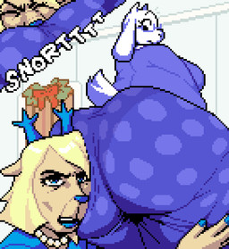 anthro big_butt butt butt_sniffing clothed clothing dress eyewear female female/female gift glasses looking_at_viewer obese obese_anthro obese_female overweight overweight_anthro overweight_female rear_view scent_play sniffing solo surprised wearing_glasses chipchell deltarune undertale_(series) carol_holiday toriel boss_monster_(undertale) bovid caprine deer goat mammal 2025 digital_media_(artwork) hi_res pixel_(artwork)