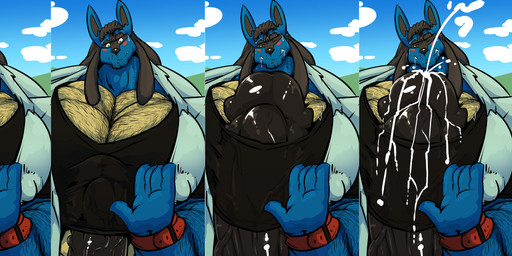 5_fingers abs anthro arm_hair bedroom_eyes belly_hair big_muscles big_nipples big_pecs big_penis black_clothing black_penis black_topwear blue_ears blush bodily_fluids body_hair chest_hair clothing cloud cum dreadlocks fingers genital_fluids genitals grin hairy huge_pecs huge_penis hyper hyper_genitalia hyper_penis male muscular muscular_anthro muscular_male narrowed_eyes navel nipple_outline nipples outside pecs penis seductive smile solo sweat sweatdrop teeth topwear wide_eyed bobert nintendo pokemon generation_4_pokemon lucario pokemon_(species) half-length_portrait hi_res multiple_images portrait