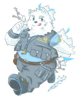 anthro bandage bandage_on_face belly chibi eyebrows fur key keyring licking licking_lips male overweight overweight_male running solo thick_eyebrows tongue tongue_out white_body white_fur greenshibadog lifewonders live_a_hero yohack canid canine canis domestic_dog mammal nordic_sled_dog samoyed spitz hi_res