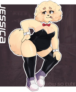 anthro black_nose bow_tie breasts brown_eyebrows brown_eyes cleavage clothed clothing eyebrows eyelashes female footwear freckled_face freckles fur glistening glistening_eyes hair hand_on_hip leotard long_eyelashes long_tail pupils shoes short_hair solo tail talking_to_viewer tan_body tan_ears tan_fur tan_hair text thick_eyebrows tongue tongue_out skibanana jessica_(skibanana) canid canine canis domestic_dog mammal absurd_res english_text hi_res
