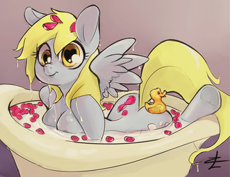 amber_eyes anthro anthrofied areola bath bathing blonde_hair breasts butt cleavage clothed clothing cutie_mark derp_eyes eyelashes feathered_wings feathers female fur grey_body grey_feathers grey_fur hair heart_eyes heart_symbol hooves milk nude petals purple_background rubber_duck simple_background smile solo spread_wings tail toy water wet wet_hair wings lizombie friendship_is_magic hasbro my_little_pony mythology derpy_hooves_(mlp) equid equine mammal mythological_creature mythological_equine pegasus 2013 signature