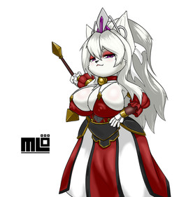 big_breasts black_nose breasts clothing exercise eyeshadow female fur head_tuft jewelry lipstick makeup necklace nipple_outline princess purple_eyes red_clothing red_eyeshadow red_lipstick royalty tuft white_body white_fur wide_hips mi_lan felid mammal absurd_res hi_res