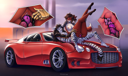 2_vulvas 5_fingers 5_toes amber_eyes anthro balls belly black_cum black_feet black_hair bodily_fluids breasts car colored_cum cum cum_drip cum_in_vagina cum_inside cybernetics detailed_background detailed_foreground detailed_genitals disability dripping duo fat_rolls feet female female_penetrated fingers fluffy fluffy_tail fur genital_fluids genitals green_eyes hair hybrid_genitalia hybrid_penis internal knot knotting legs_up looking_pleasured machine male male/female male_penetrating male_penetrating_female multi_genitalia multi_vulva muscular muscular_male nipples penetration penile penile_penetration penis penis_in_vagina pink_nipples prosthetic prosthetic_arm prosthetic_limb red_body red_fur sex slightly_chubby spiked_penis spikes spikes_(anatomy) spread_legs spread_vulva spreading striped_body stripes tail toes unusual_bodily_fluids unusual_cum unusual_genital_fluids vaginal vaginal_penetration vehicle vulva wheel white_belly white_body white_fur white_hair ostrolist famdorchini sigma_au etrius_van_randr zoey_lavender canid canine cyborg felid fox hybrid mammal pantherine red_fox tiger true_fox 2020 absurd_res hi_res watermark