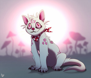 albino female feral fur kerchief multi_eye red_eyes snaggle_tooth solo tail white_body white_fur kete domestic_cat felid feline felis mammal digital_media_(artwork) hi_res