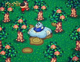 anthro bodily_fluids chibi clothed clothing day dress duo female food forest fruit grass immobile morbidly_obese morbidly_obese_female obese obese_anthro obese_female overweight overweight_anthro overweight_female peach_(fruit) plant plantigrade sweat tree weight_gain moomis animal_crossing nintendo villager_(animal_crossing) whitney_(animal_crossing) canid canine canis humanoid mammal wolf absurd_res hi_res sequence