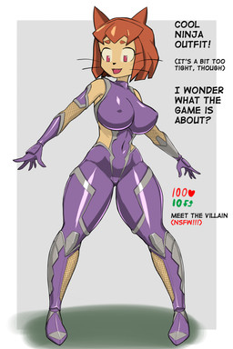anthro big_breasts breasts clothing female hair orange_hair pink_pupils pupils solo tight_clothing 396bun gameoverse glitch_productions kit_bodega felid feline mammal absurd_res hi_res