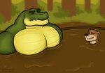 anthro duo eyes_closed male male/male mud mud_bath muscular muscular_anthro muscular_male pecs size_difference swamp lesicko crocodile crocodilian mammal mustelid otter reptile scalie absurd_res hi_res