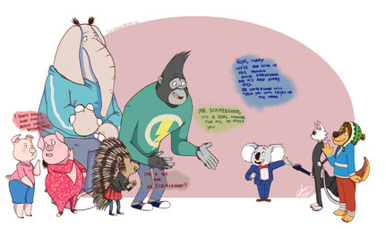 anthro female group male trio gidankuroki illumination_entertainment rock_dog sing_(movie) angus_scattergood ash_(sing) bodi_(rock_dog) buster_moon gunter_(sing) johnny_(sing) meena_(sing) rosita_(sing) ape canid canine canis domestic_cat domestic_dog domestic_pig elephant elephantid felid feline felis gorilla haplorhine koala livestock_guardian_dog mammal marsupial pastoral_dog persian_cat porcupine primate proboscidean rodent suid suine sus_(pig) vombatiform 2017 absurd_res crossover hi_res