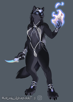 4_fingers 4_toes anklet anthro barefoot barely_visible_genitalia barely_visible_vulva black_body black_claws black_fur black_hair black_nose bracelet breasts claws clothed clothing dagger feet female finger_claws fingers fur genitals glowing glowing_eyes hair hindpaw holding_dagger holding_melee_weapon holding_object holding_weapon humanoid_hands jewelry magic melee_weapon navel nipple_outline nipples one-piece paws priest skimpy solo standing toe_claws toes translucent translucent_clothing vulva weapon white_clothing white_eyes rachelravenart mythology canid canine canis mammal monster mythological_canine mythological_creature werecanid werecanine werecreature werewolf wolf 2020 digital_media_(artwork) signature