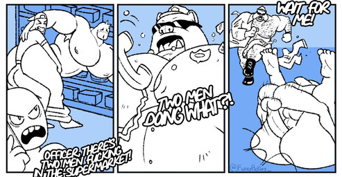 anal anal_penetration angry anthro armpit_hair backwards_cap badge balls big_balls big_muscles big_pecs big_penis black_boots black_clothing black_eyewear black_footwear black_sunglasses blue_background body_hair boots bottomless calling cellphone chest_hair clothed clothing dialogue electronics eyewear feet_up footwear from_front_position genitals group hairy_body hairy_pecs hairy_thighs holding_partner huge_pecs humanoid_genitalia humanoid_penis larger_penetrated larger_sub looking_pleasured lying male male/male missionary_position motion_lines multiple_positions muscular nipples nude officer on_back pecs penetration penis phone public public_sex security security_guard sex shoes simple_background size_difference small_top_big_bottom smartphone submissive sunglasses supermarket surprised teeth undressing_self wanting_sex furrypickles ambiguous_species comic