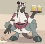 alcohol animal_genitalia animal_pussy anthro barmaid beer beer_mug beverage big_breasts big_hooves black_nipples bodily_fluids bottomless braided_hair breasts clothed clothing crouching dress ear_piercing equine_genitalia equine_pussy exposed_breasts eyelashes female fingers fur genital_fluids genitals hair holding_object hooves horseshoe legwear messy nipples no_underwear piercing pubes pussy serving serving_beverage solo thick_thighs thigh_highs unguligrade upskirt waiter wide_hips snakedakyoot equid equine horse mammal digital_media_(artwork) hi_res