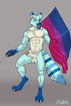 4_toes abs anthro athletic athletic_male balls bisexual_pride_colors circumcised erection feet fingers flag flag_(object) fur genitals holding_flag holding_object humanoid_genitalia humanoid_penis lgbt_pride looking_at_viewer male muscular muscular_male nude on_one_leg open_mouth pecs penis pride_color_flag pride_colors rainbow_flag rainbow_pride_colors rainbow_pride_flag rainbow_symbol simple_background smile solo standing tail teeth toes tongue kahlu lgbt_pride_month canid canine canis mammal wolf digital_media_(artwork)