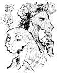 anthro clothed clothing male shirako beastars gosha_(beastars) legoshi_(beastars) yafya_(beastars) canid canine canis equid equine horse komodo_dragon lizard mammal monitor_lizard reptile scalie wolf 2019 3:4 hi_res monochrome sketch