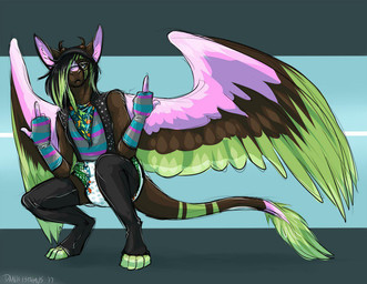 anthro biped bottomwear clean_diaper clothed clothing crouching diaper exposed_diaper eyewear fully_clothed fur glasses hair littlepawz_(diaper) looking_at_viewer male pants shirt solo tail topwear wearing_diaper wetness_indicator wings year danji-isthmus abuniverse littlepawz mythology twixxel_minty angel_dragon dragon mythological_creature mythological_scalie scalie 2017 digital_drawing_(artwork) digital_media_(artwork) signature